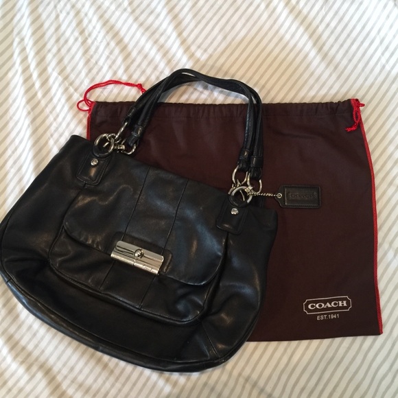 Coach Purse Handbag Black Leather EUC BLUE SATIN LINING - Picture 1 of 6